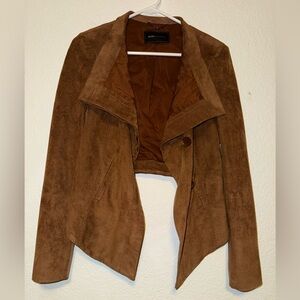 BCBGMaxAzria Brown Suede Asymmetrical Draped Jacket